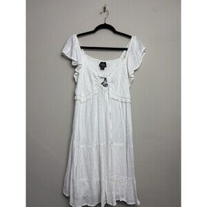 Nordstrom Angie Babydoll Dress Size Large White Eyelet Flutter Sleeve